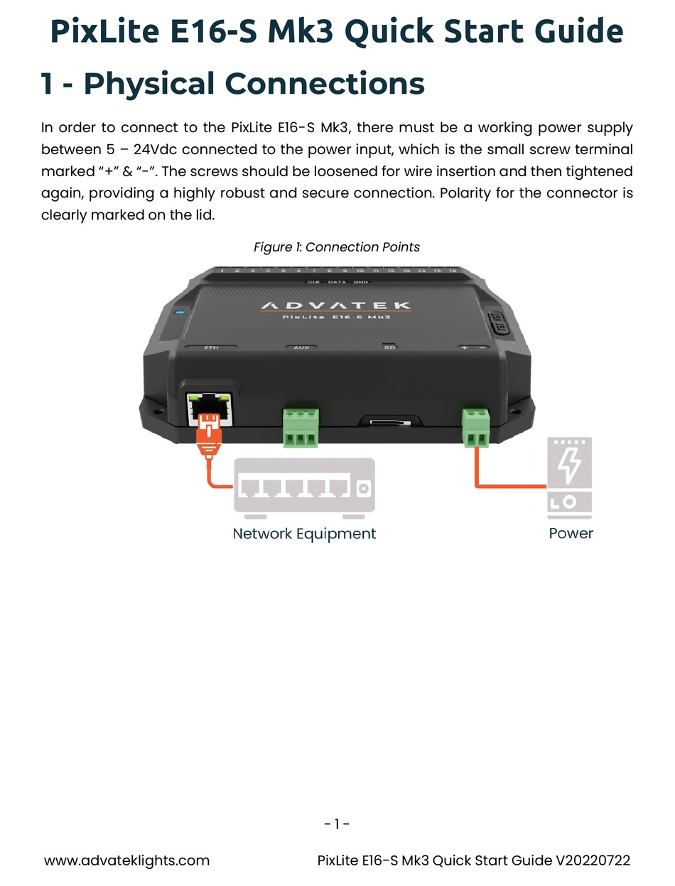 ADVATEK LIGHTS PIXLITE E16S MK3 QUICK START MANUAL Pdf Download