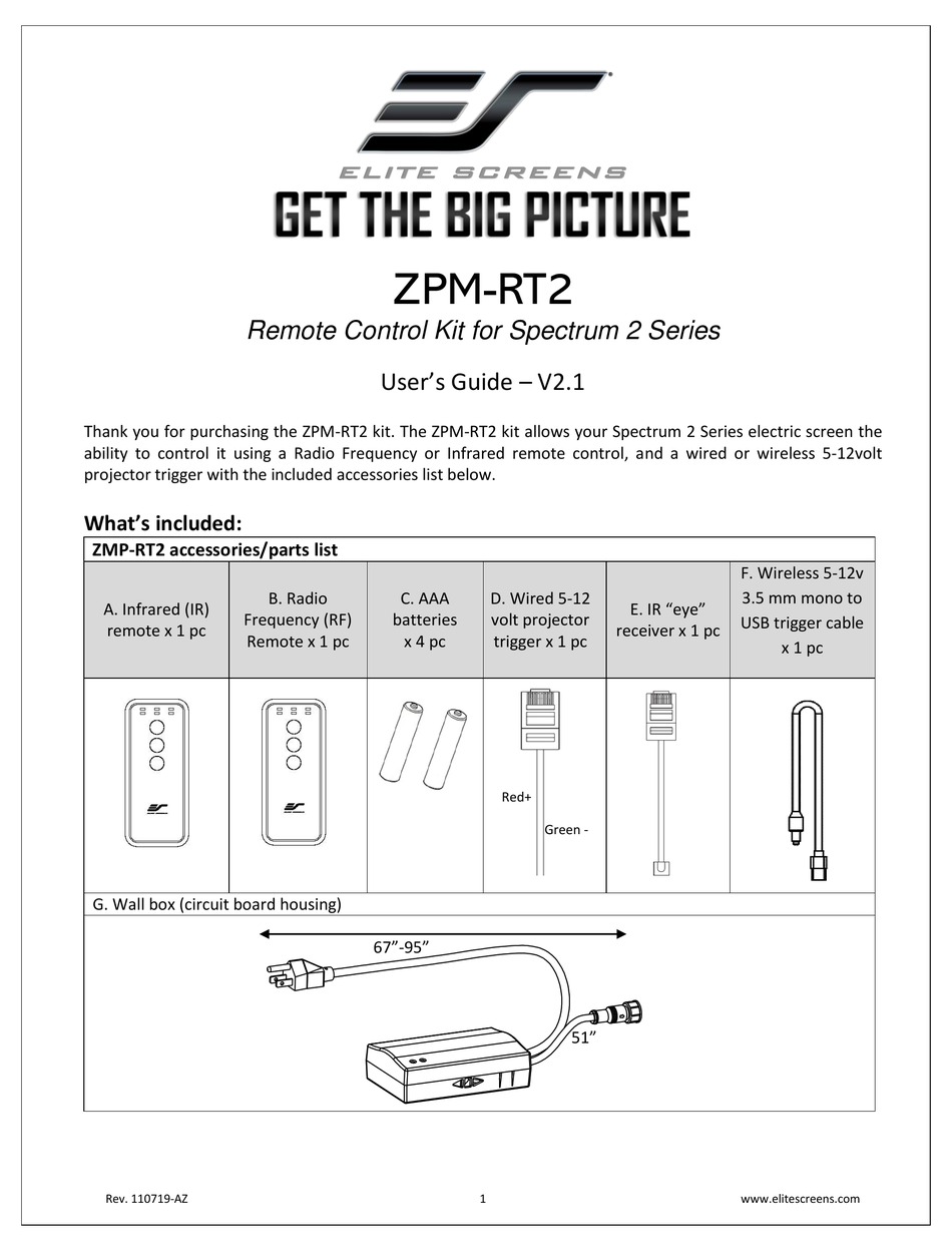 ELITE SCREENS ZPMRT2 MANUAL Pdf Download ManualsLib