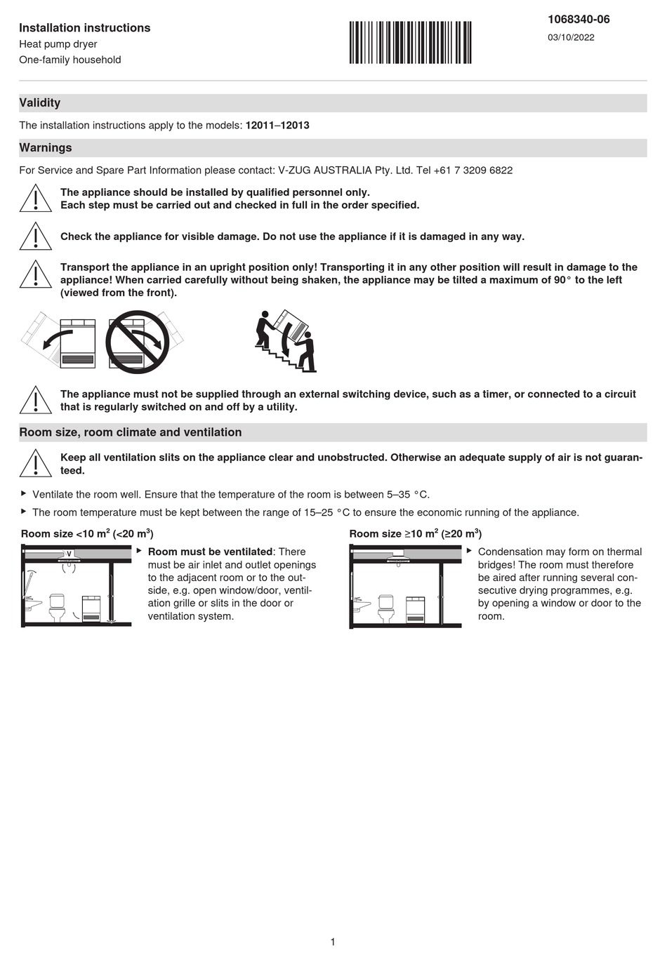 V-ZUG ADORADRY V6000 INSTALLATION INSTRUCTIONS MANUAL Pdf Download ...