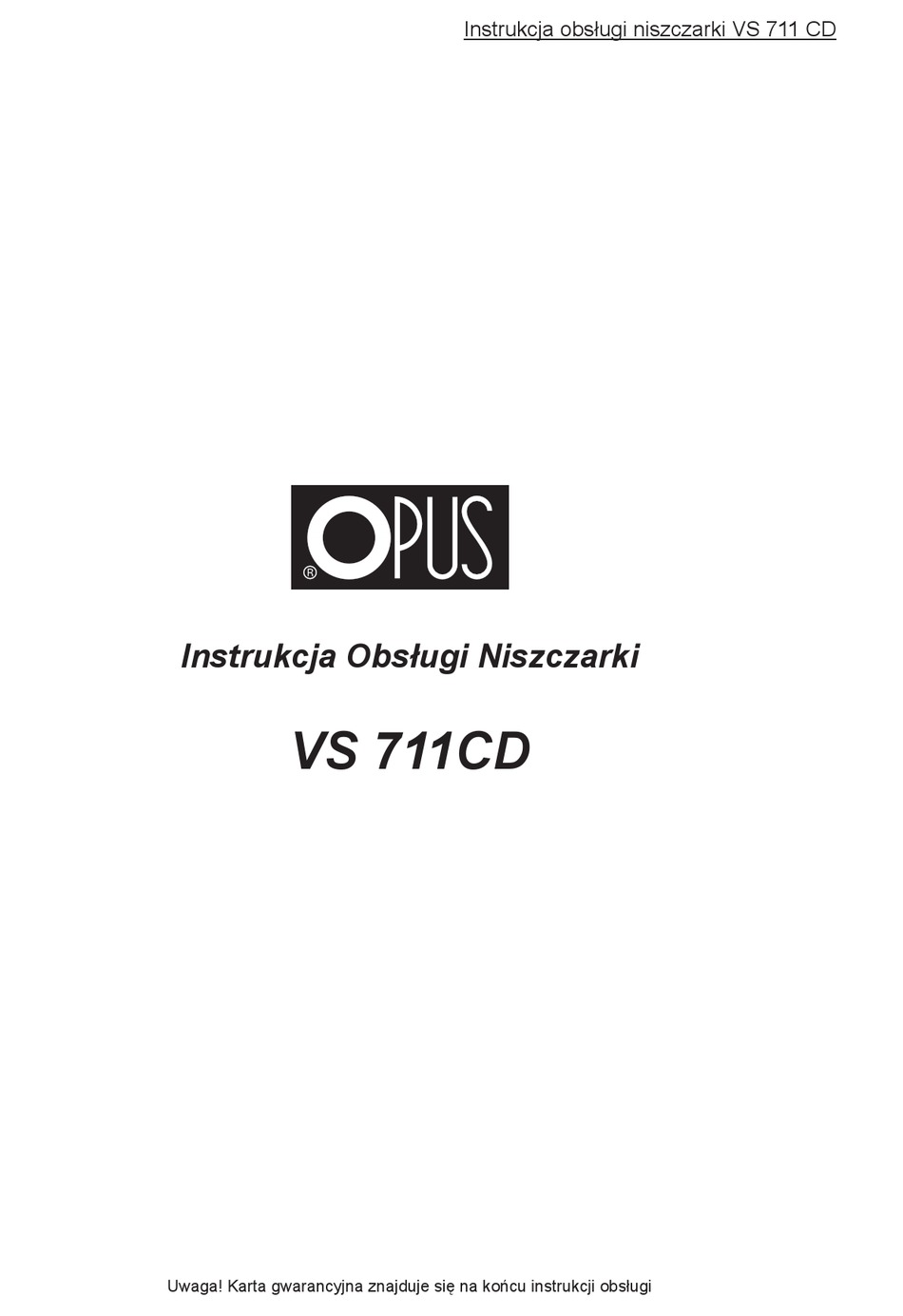 OPUS VS 711CD USER MANUAL Pdf Download ManualsLib