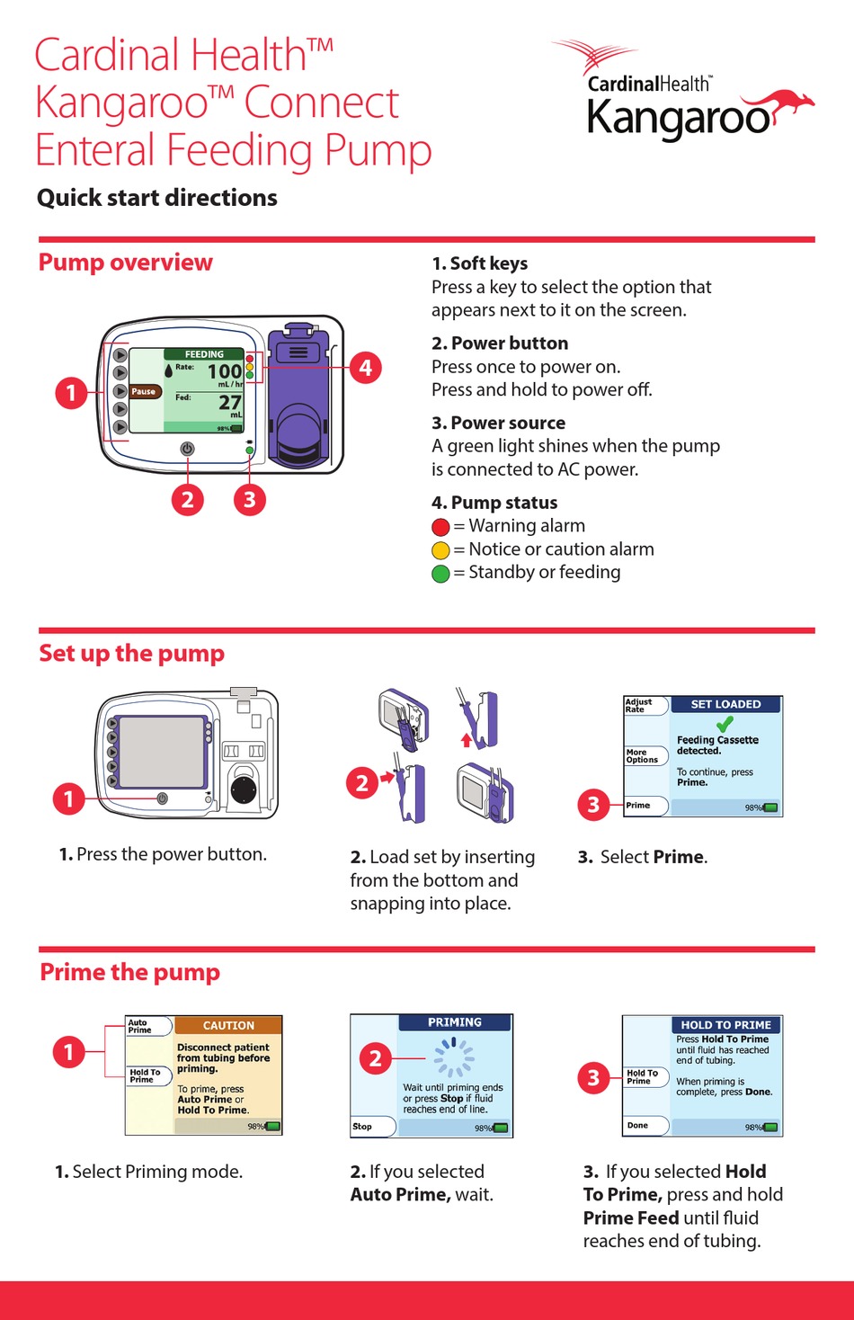 CARDINAL HEALTH KANGAROO CONNECT ENTERAL FEEDING PUMP QUICK START