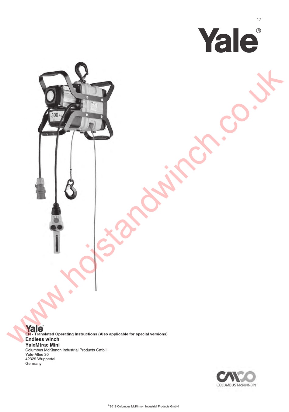 COLUMBUS MCKINNON YALE MTRAC MINI TRANSLATED OPERATING INSTRUCTIONS Pdf