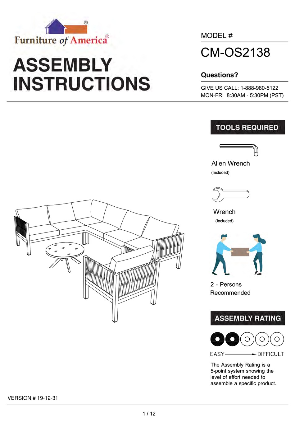 FURNITURE OF AMERICA SASHA CMOS2138 ASSEMBLY INSTRUCTIONS MANUAL Pdf