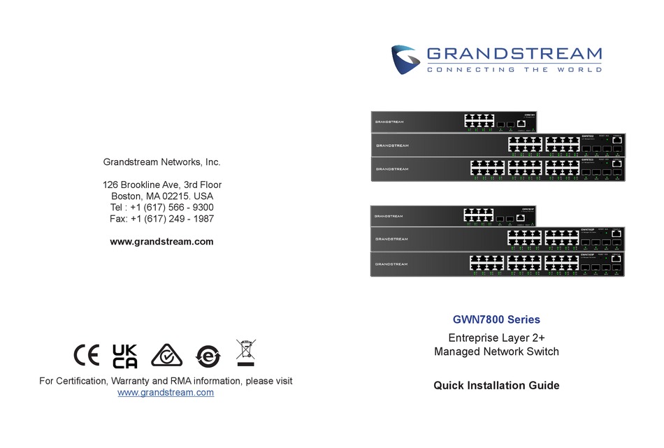 GRANDSTREAM NETWORKS GWN7800 SERIES QUICK INSTALLATION MANUAL Pdf ...