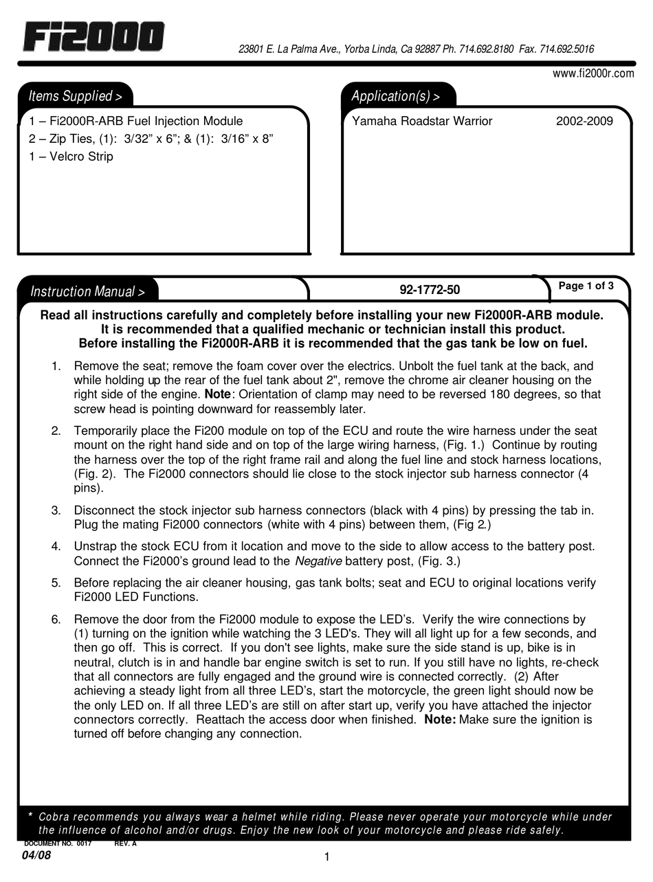 COBRA FI2000 INSTRUCTION MANUAL Pdf Download ManualsLib