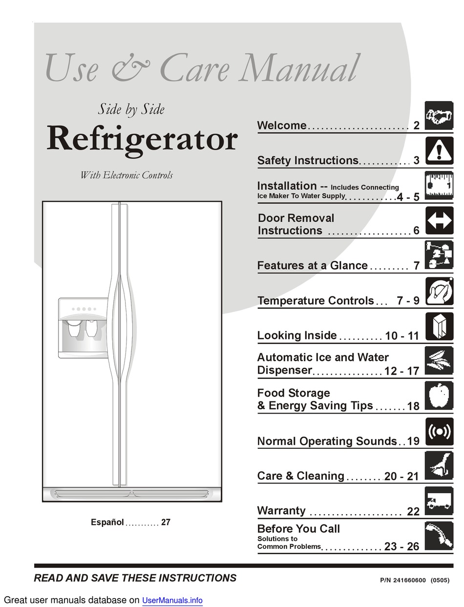 FRIGIDAIRE FSC23R5DSB5 USE & CARE MANUAL Pdf Download | ManualsLib