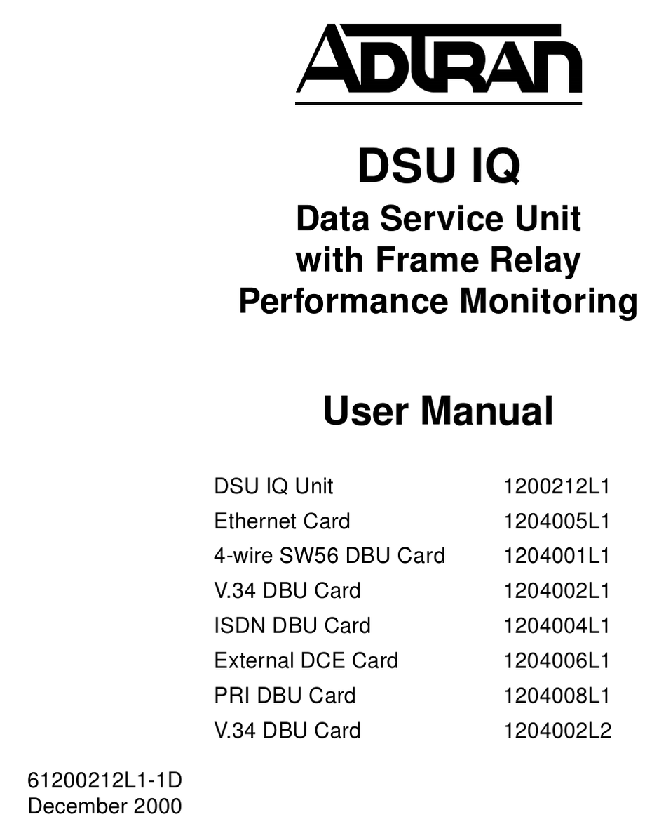 ADTRAN DSU IQ USER MANUAL Pdf Download ManualsLib