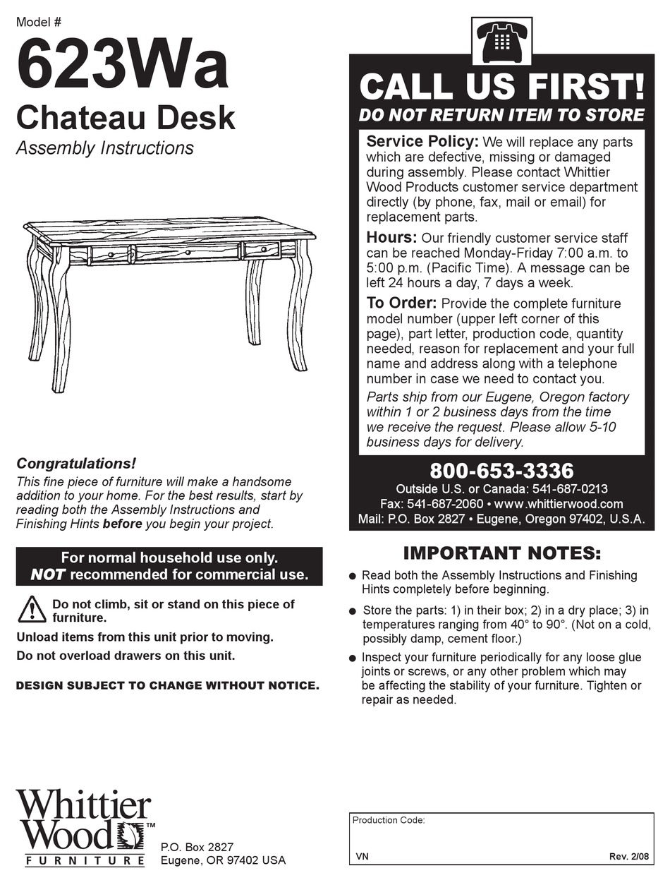 WHITTIER WOOD 623WA ASSEMBLY INSTRUCTIONS Pdf Download ManualsLib