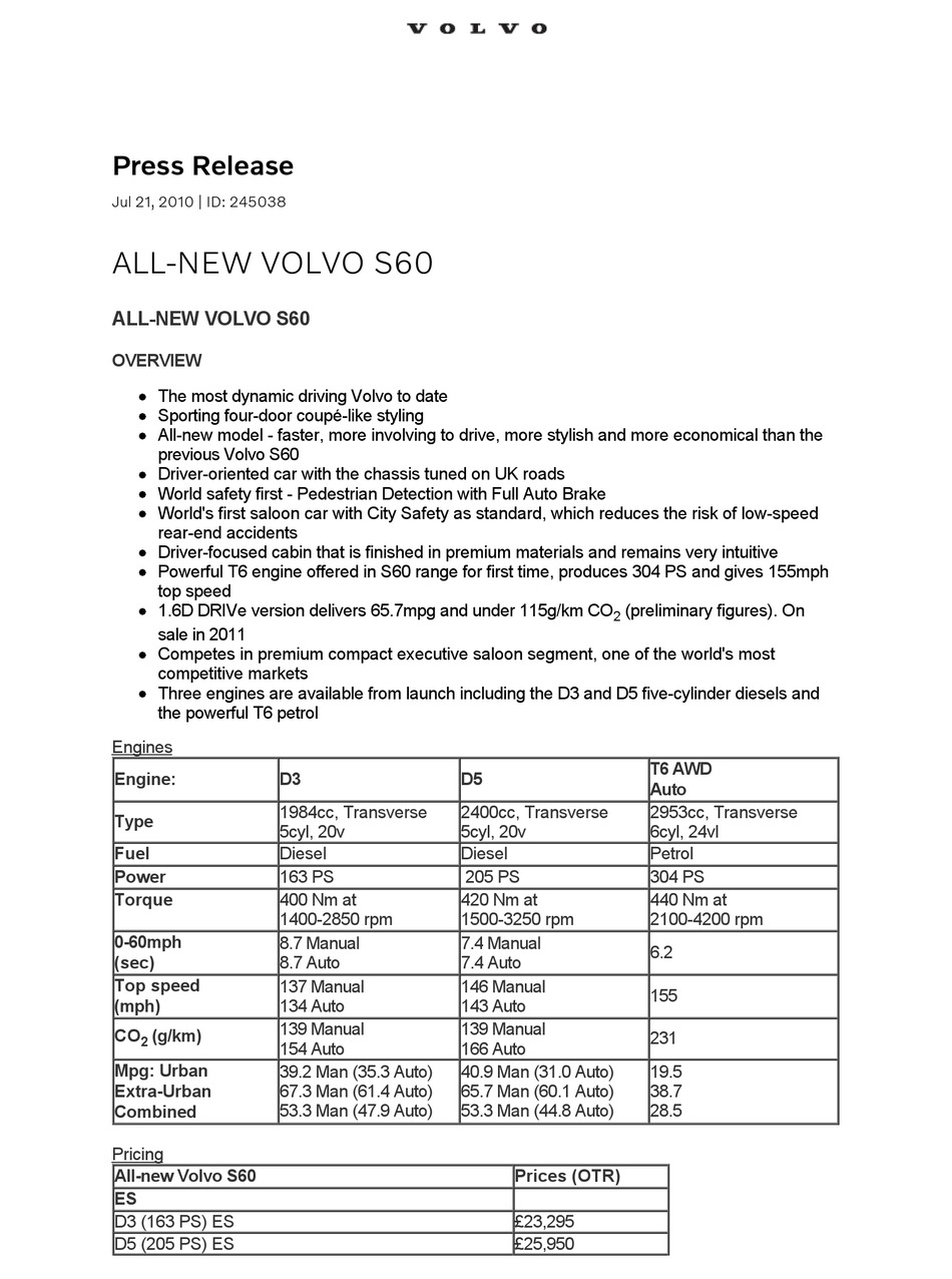VOLVO S60 2011 MANUAL Pdf Download ManualsLib