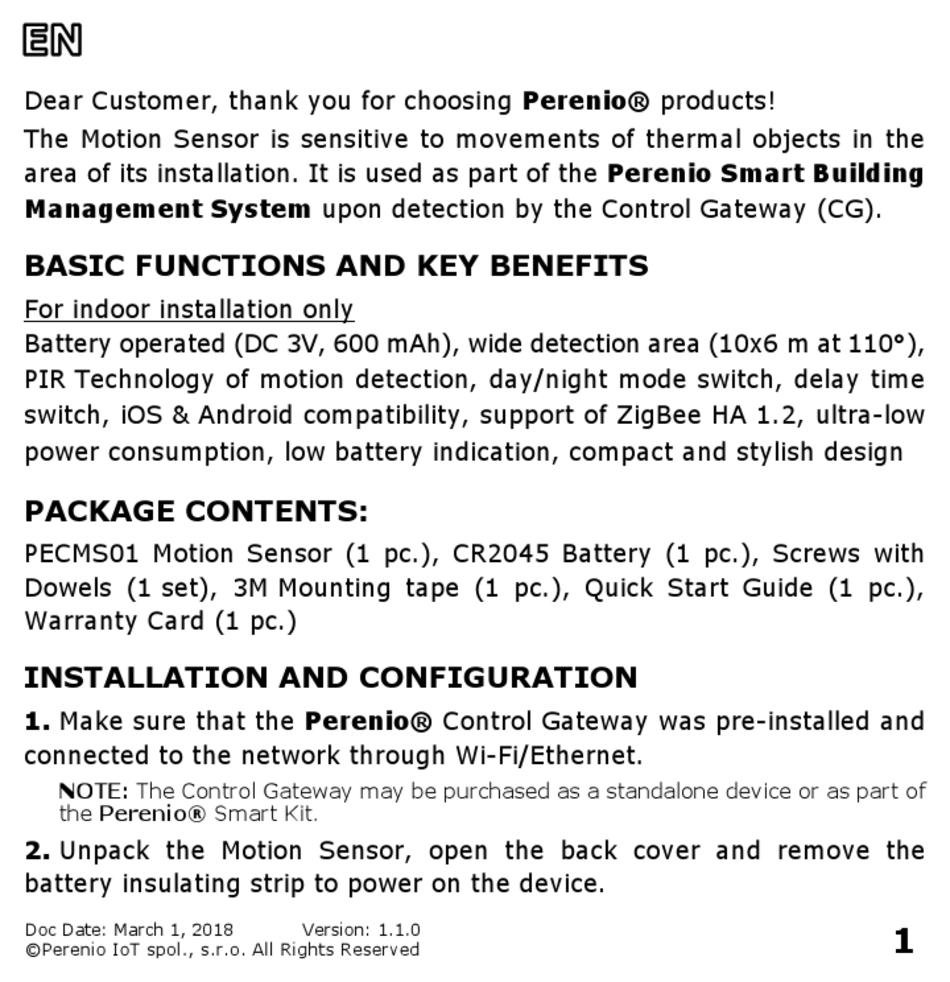 PERENIO PECMS01 QUICK START MANUAL Pdf Download | ManualsLib