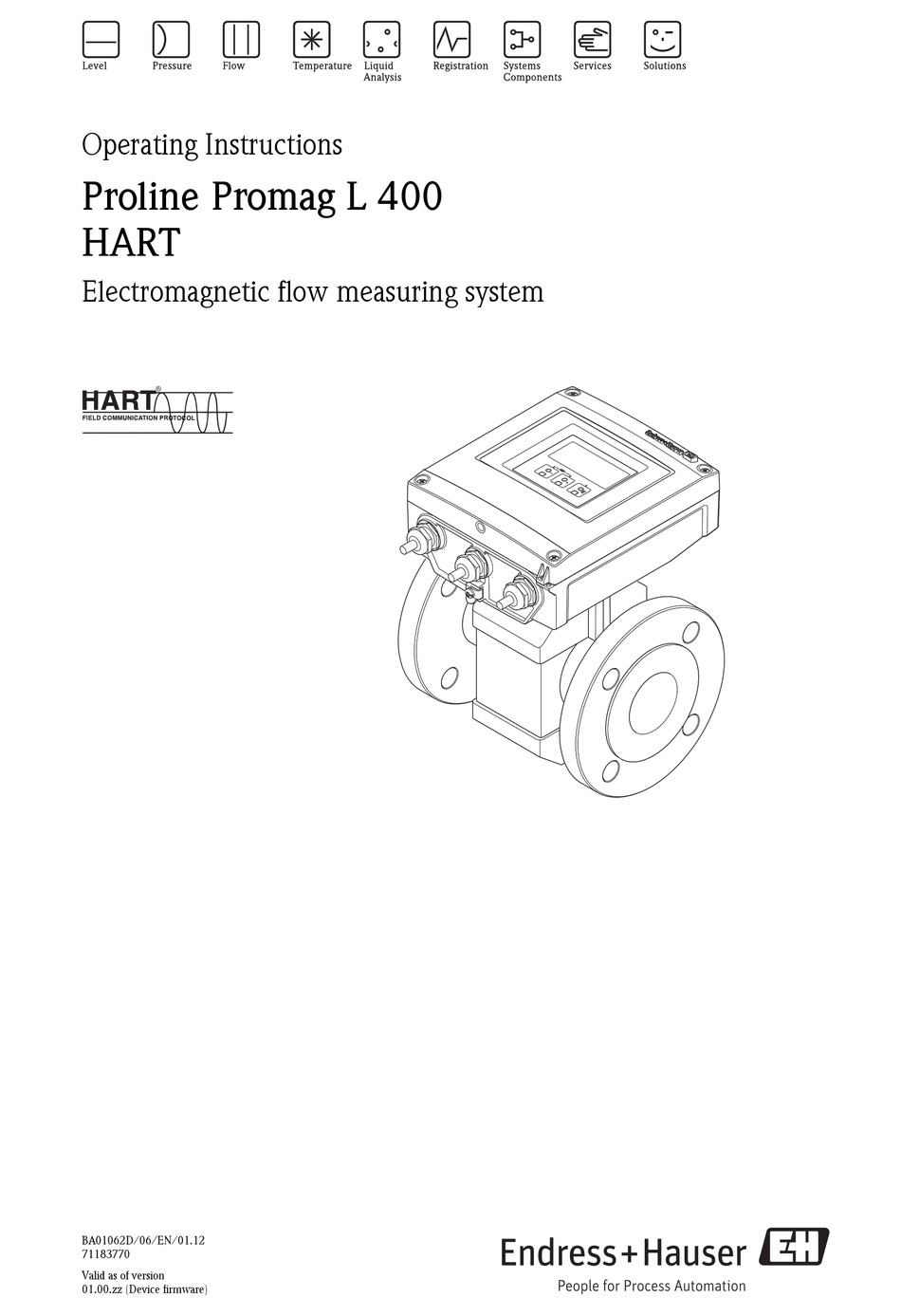 ENDRESS+HAUSER PROLINE PROMAG L 400 HART OPERATING INSTRUCTIONS MANUAL