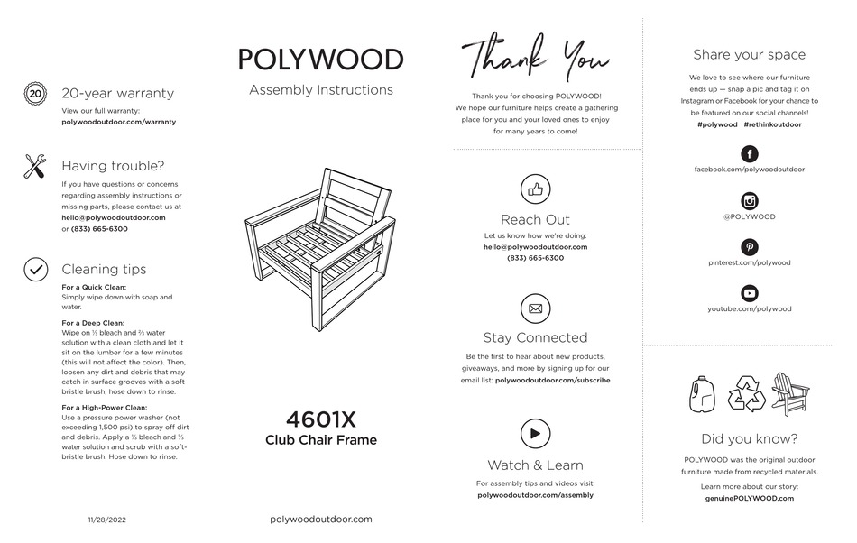 POLYWOOD 4601X ASSEMBLY INSTRUCTIONS Pdf Download ManualsLib