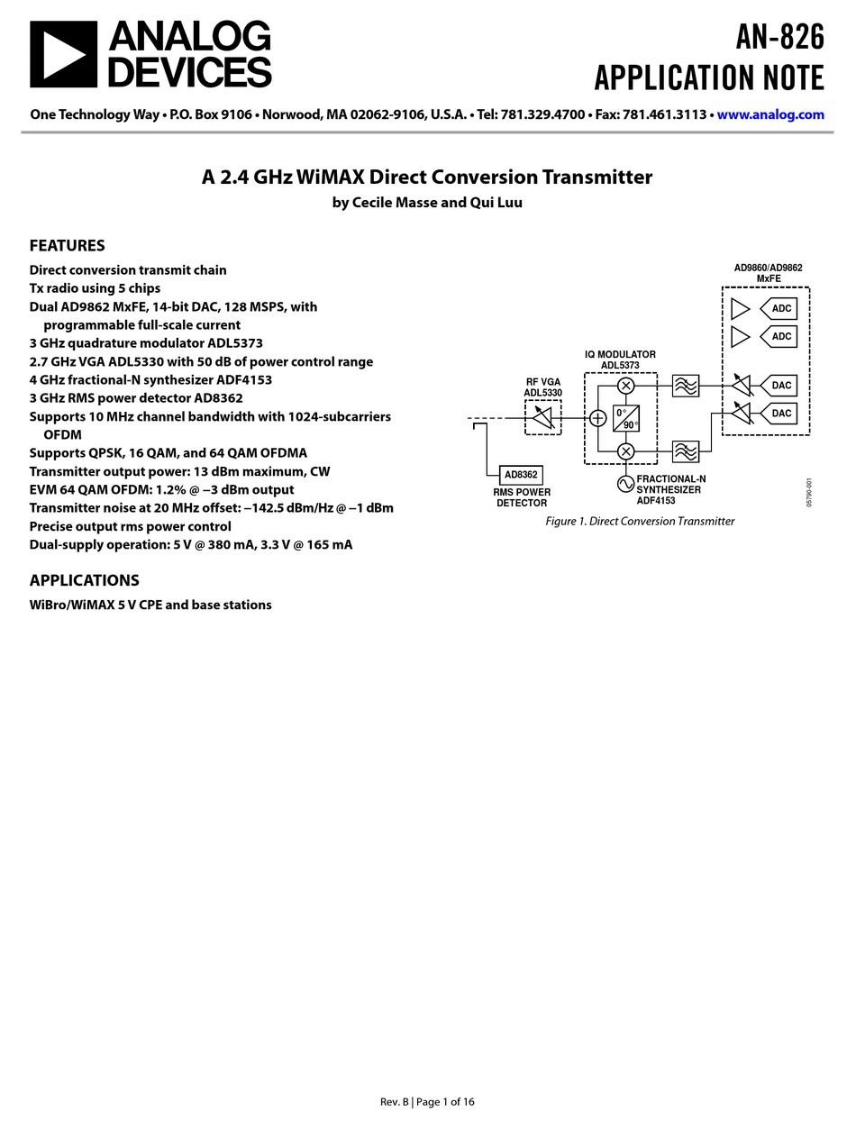 ANALOG DEVICES AN826 APPLICATION NOTE Pdf Download ManualsLib