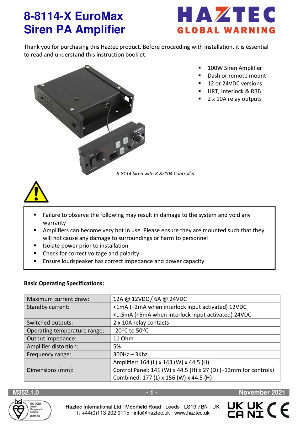 HAZTEC EUROMAX 88114 SERIES INSTALLATION MANUAL Pdf Download ManualsLib