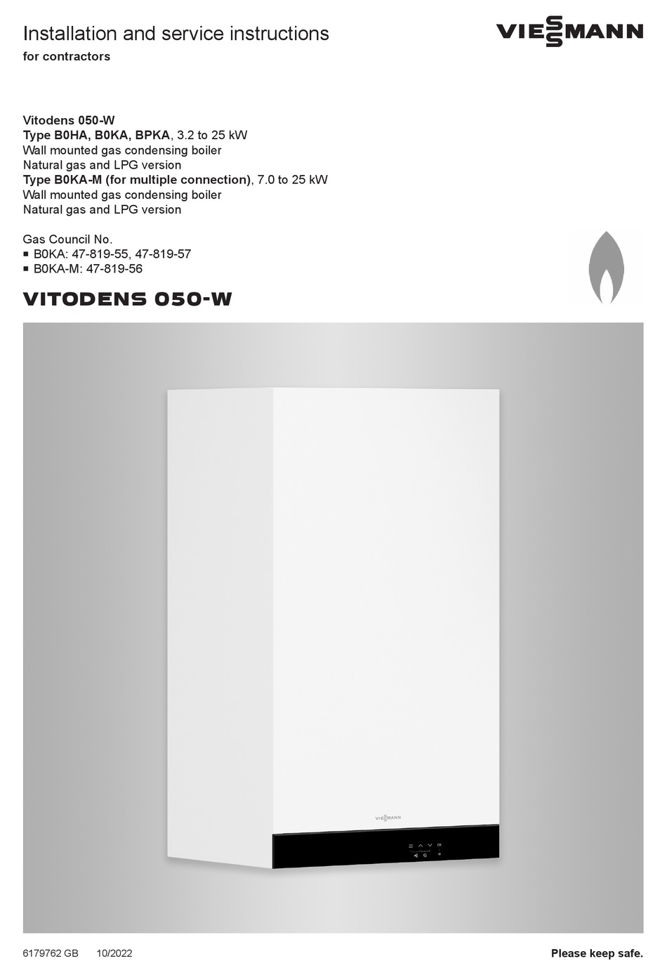 VIESSMANN VITODENS 050-W INSTALLATION AND SERVICE INSTRUCTIONS MANUAL ...