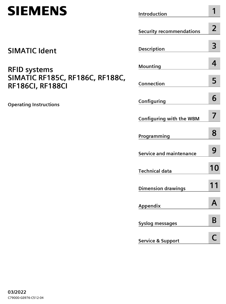 SIEMENS SIMATIC RF185C OPERATING INSTRUCTIONS MANUAL Pdf Download