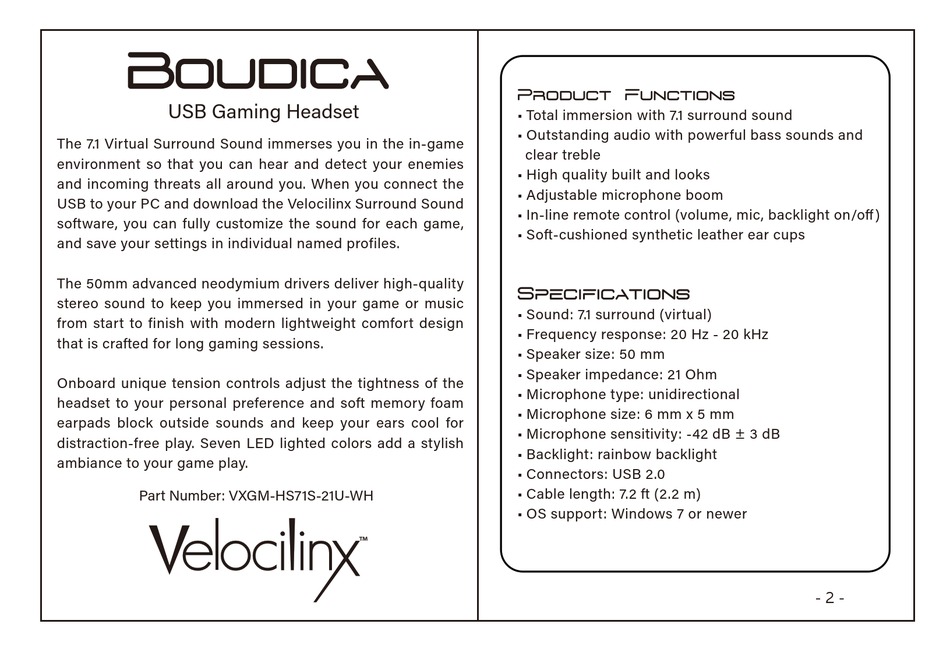 Velocilinx boudica discount usb gaming headset