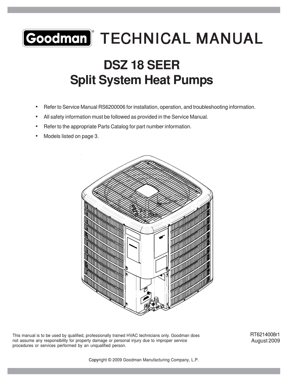GOODMAN DSZ180601A SERIES TECHNICAL MANUAL Pdf Download ManualsLib