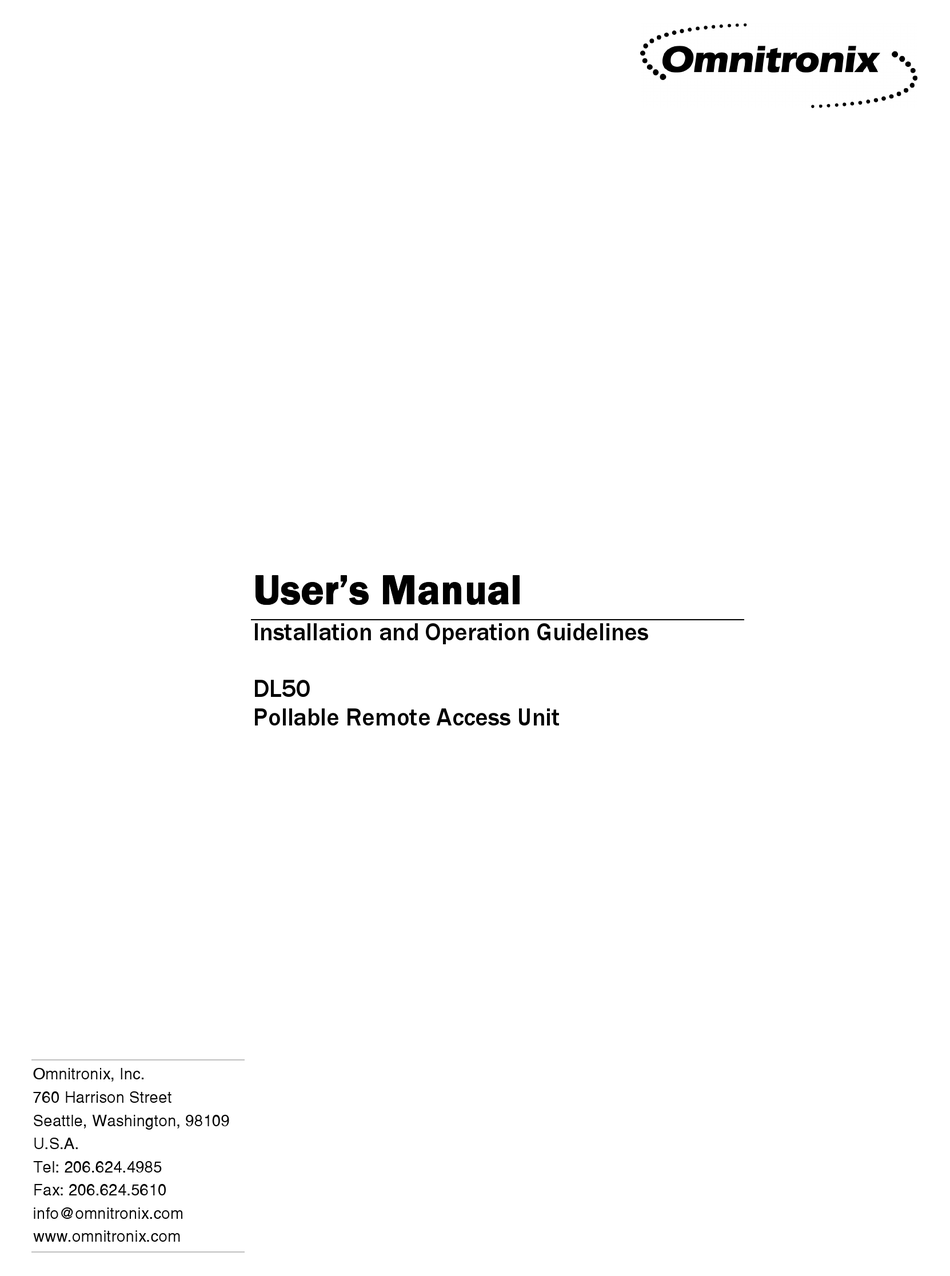 OMNITRONIX DATA-LINK DL50 USER MANUAL Pdf Download | ManualsLib