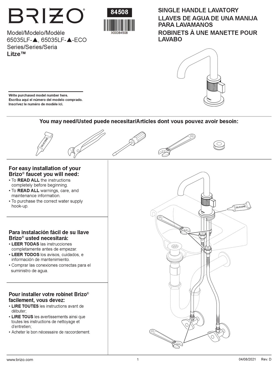 BRIZO LITZE 65035LF ECO SERIES INSTALLATION MANUAL Pdf Download