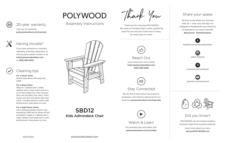 POLYWOOD SBD12 ASSEMBLY INSTRUCTIONS Pdf Download ManualsLib