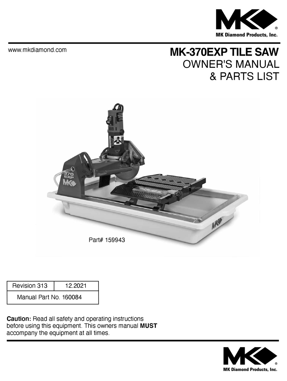 Mk Diamond Products 159943 Owners Manual And Parts List Pdf Download