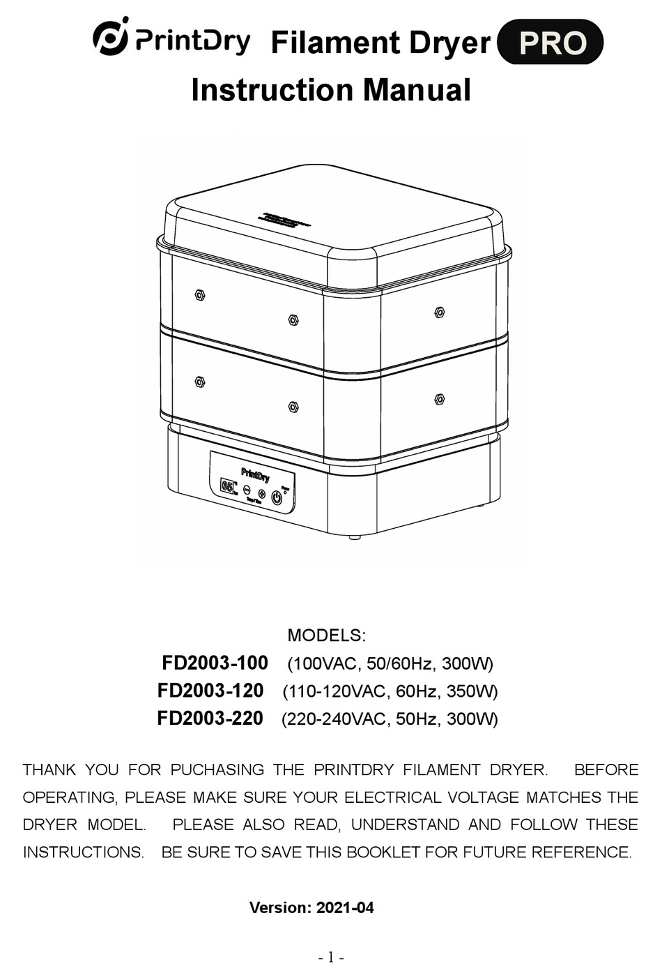 PRINTDRY FD2003100 INSTRUCTION MANUAL Pdf Download ManualsLib