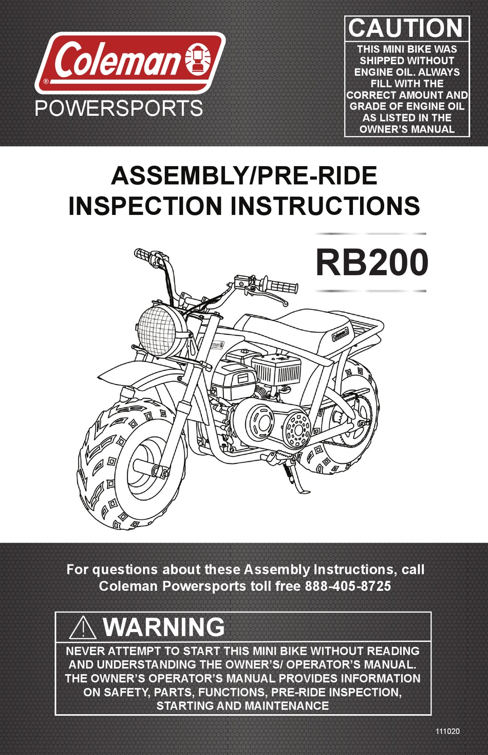 COLEMAN POWERSPORTS RB200 ASSEMBLY AND INSPECTION MANUAL Pdf Download