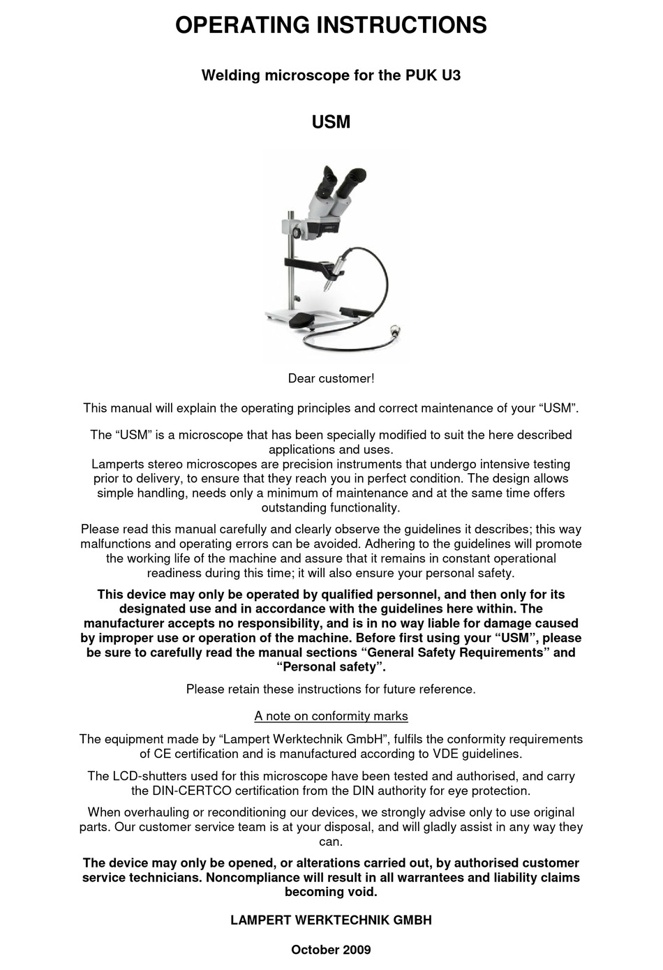 LAMPERT USM OPERATING INSTRUCTIONS MANUAL Pdf Download ManualsLib