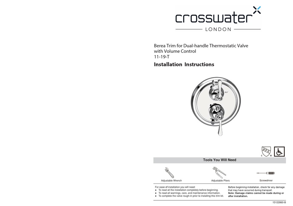 CROSSWATER BEREA 1119T INSTALLATION INSTRUCTIONS Pdf Download ManualsLib