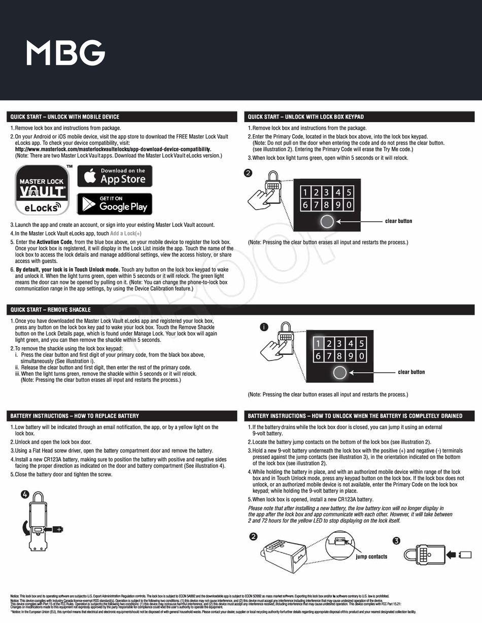 MBG SWEDEN MASTER LOCK VAULT QUICK START Pdf Download ManualsLib
