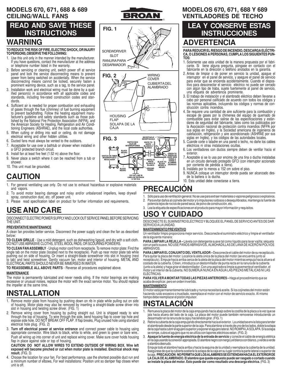 BROAN 670 INSTRUCTIONS Pdf Download ManualsLib