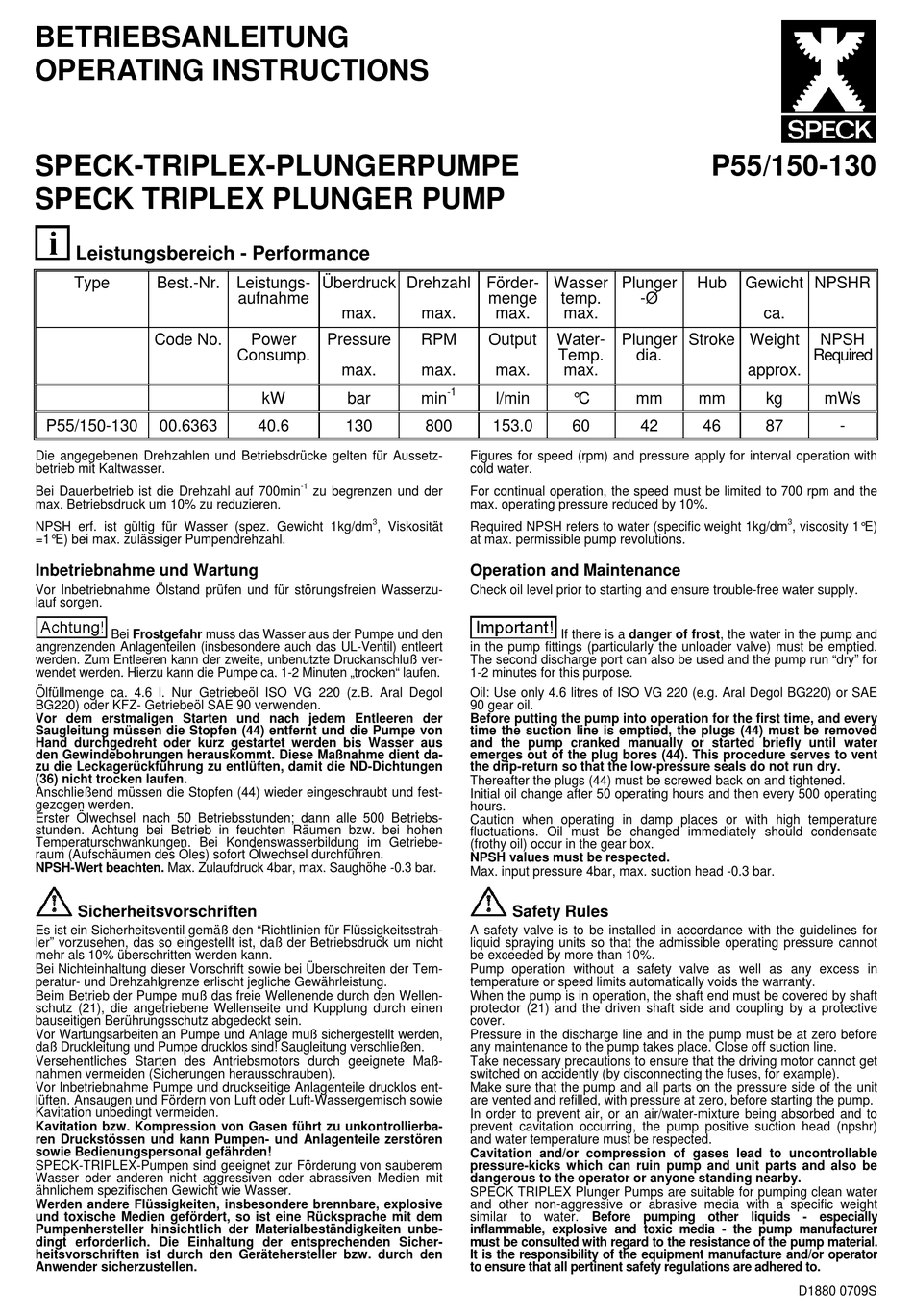 SPECK P55/150130 OPERATING INSTRUCTIONS Pdf Download ManualsLib