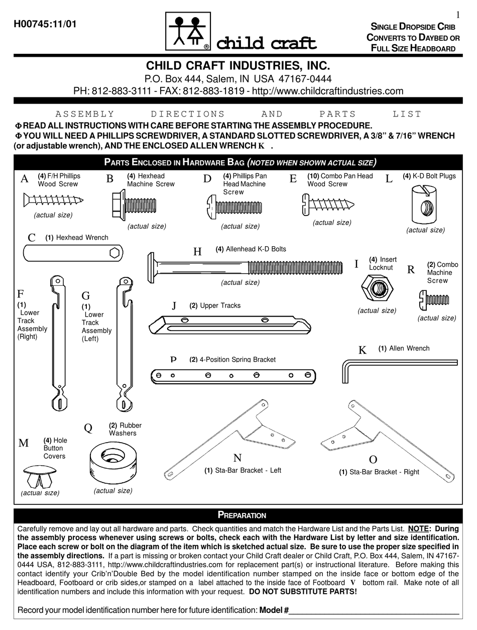 CHILD CRAFT DENMAN F33601 ASSEMBLY DIRECTIONS AND PARTS LIST Pdf