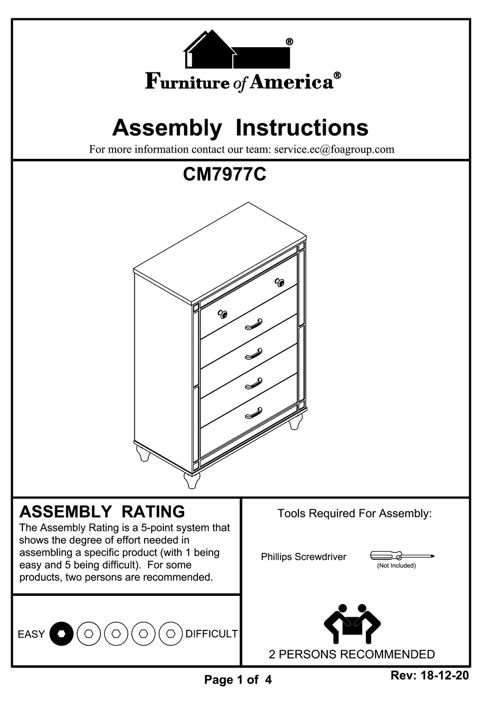 FURNITURE OF AMERICA CM7977C ASSEMBLY INSTRUCTIONS Pdf Download