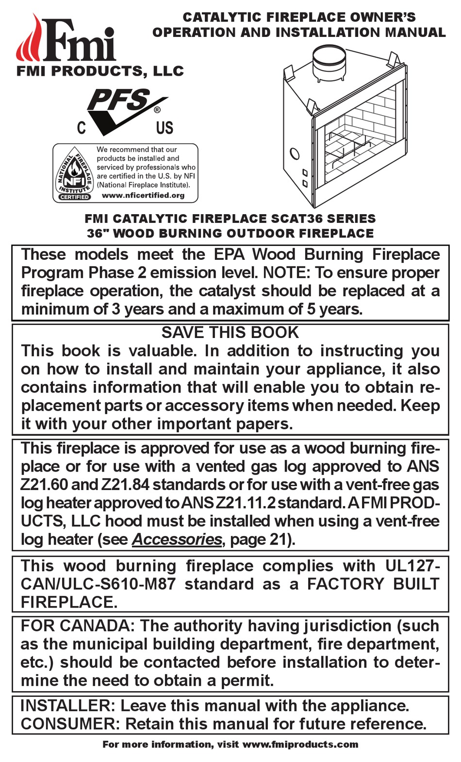FMI SCAT36H OWNER'S OPERATION & INSTALLATION MANUAL Pdf Download