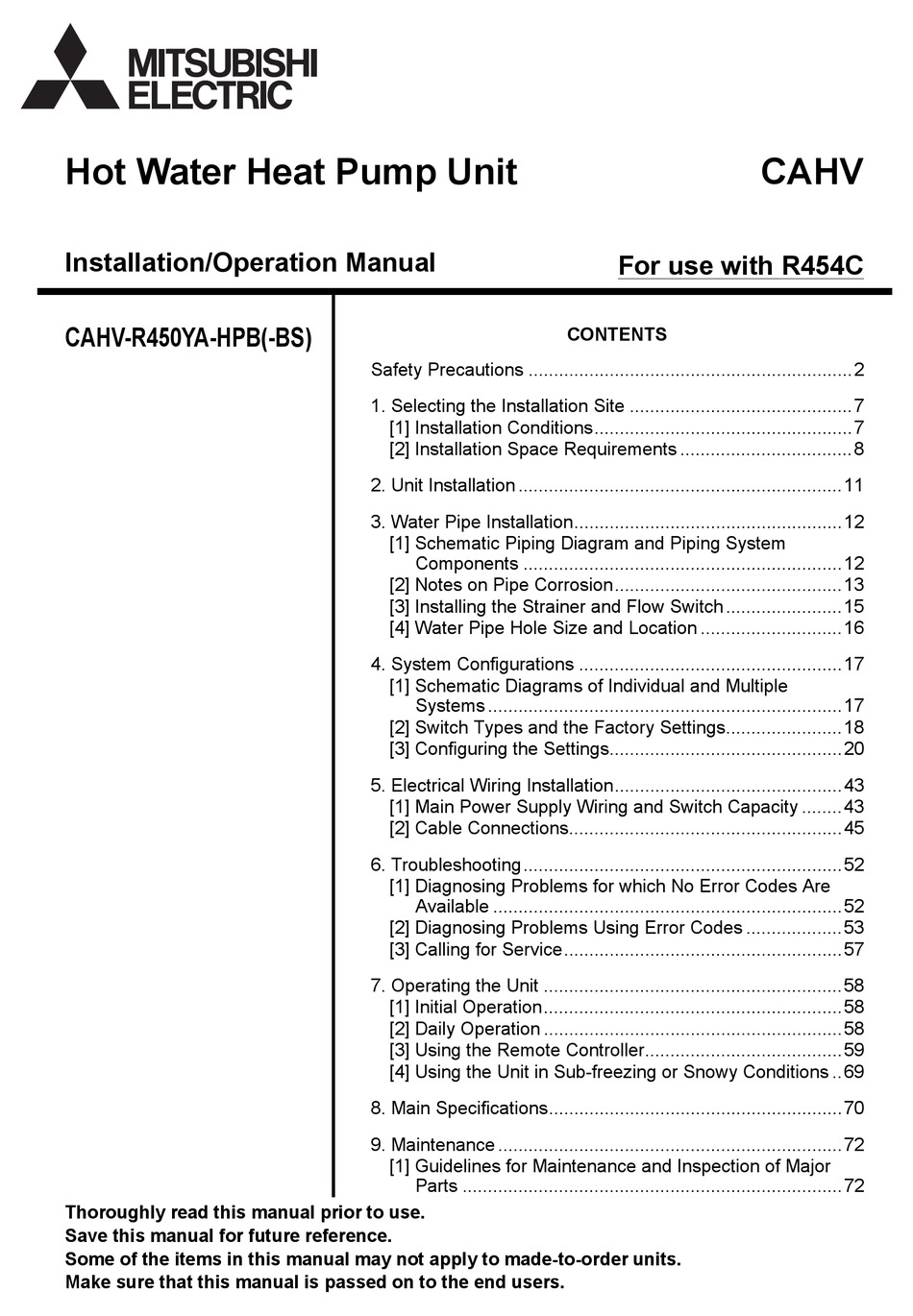 MITSUBISHI ELECTRIC CAHV-R450YA-HPB INSTALLATION u0026 OPERATION MANUAL Pdf  Download | ManualsLib