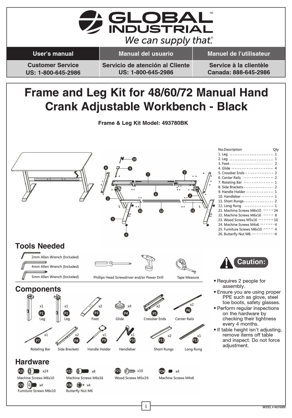 GLOBAL INDUSTRIAL 493780BK USER MANUAL Pdf Download | ManualsLib