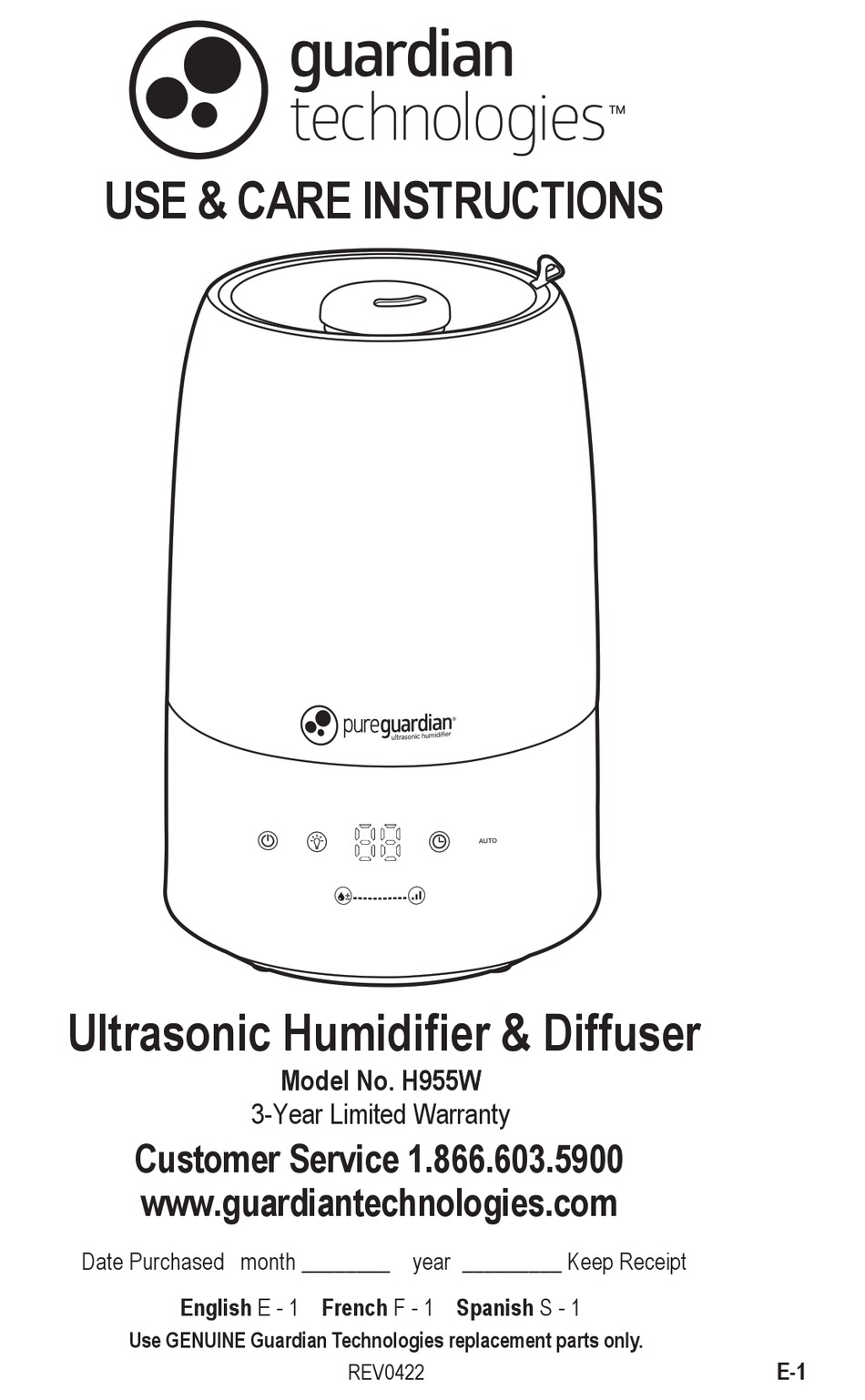 GUARDIAN H955W USE & CARE INSTRUCTIONS MANUAL Pdf Download ManualsLib