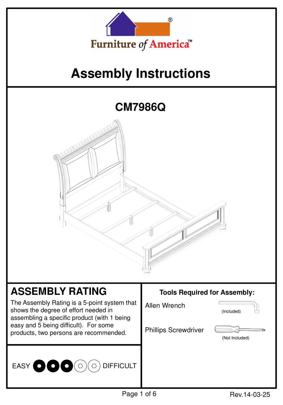 FURNITURE OF AMERICA MANDEVILLE CM7986Q ASSEMBLY INSTRUCTIONS MANUAL   Furniture Of America Mandeville Cm7986q 