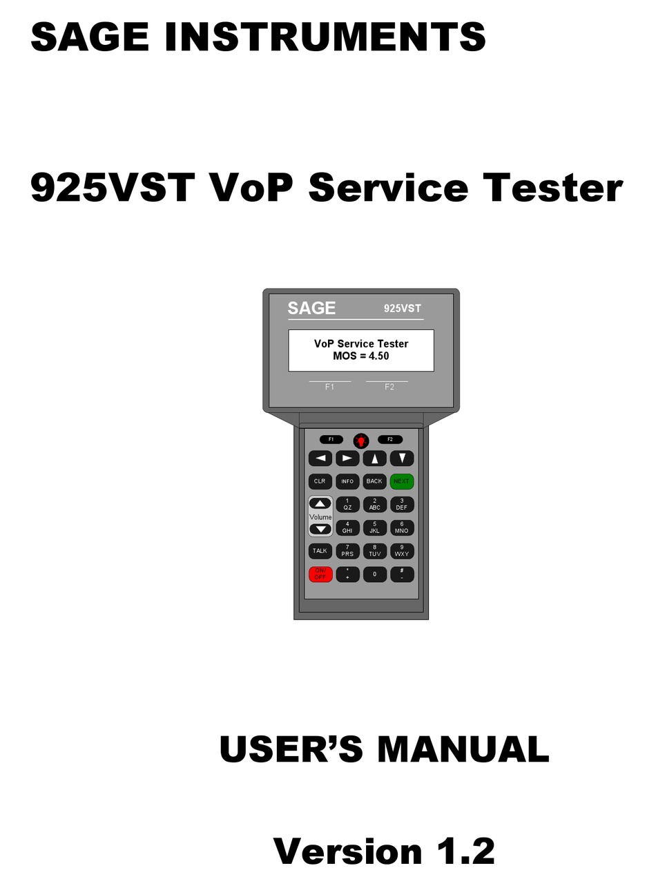 SAGE 925VST USER MANUAL Pdf Download ManualsLib
