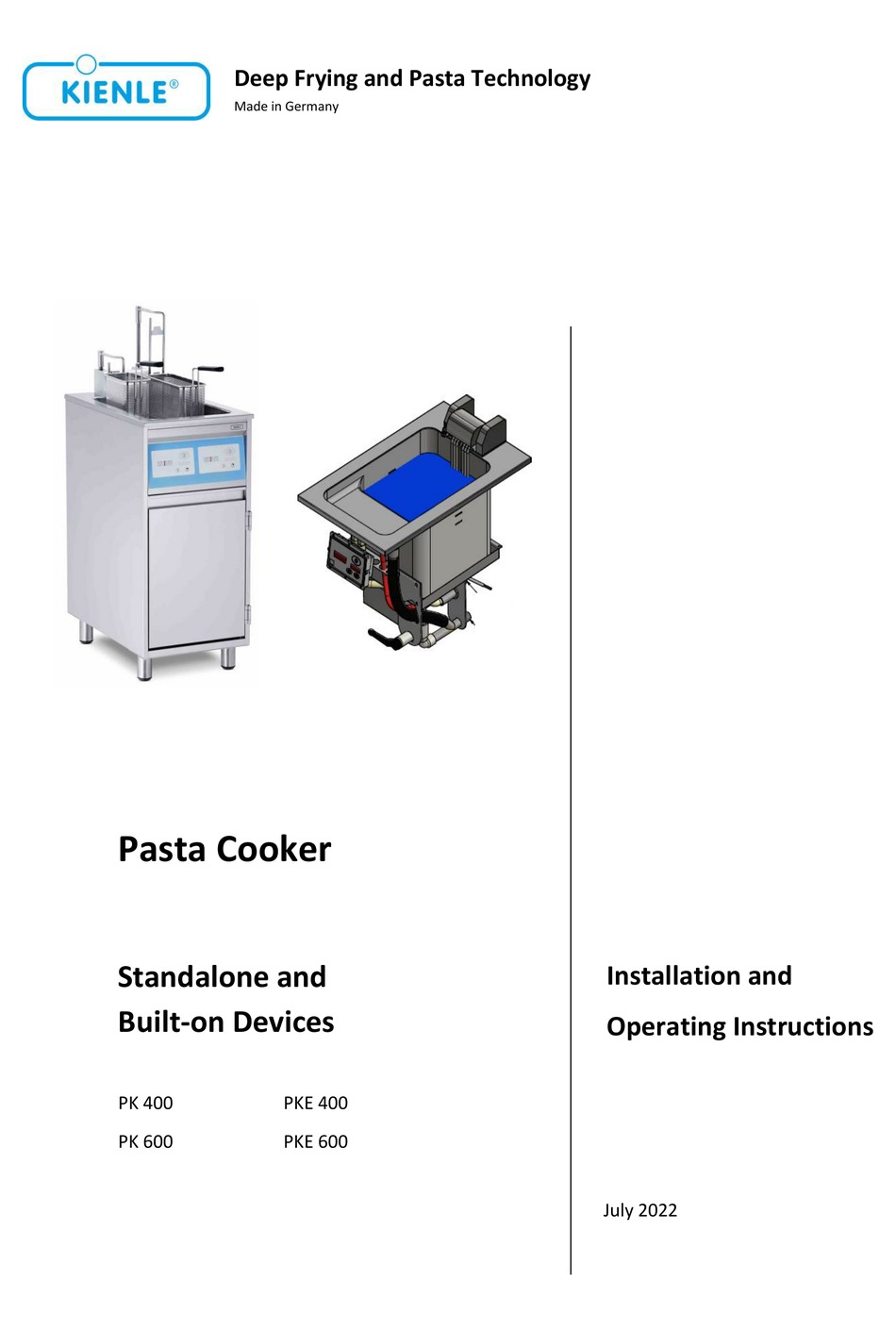KIENLE PK 400 INSTALLATION AND OPERATING INSTRUCTIONS MANUAL Pdf