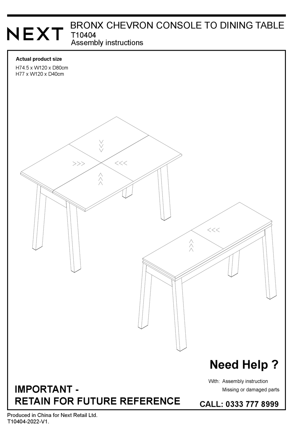 NEXT BRONX CHEVRON T10404 ASSEMBLY INSTRUCTIONS MANUAL Pdf Download