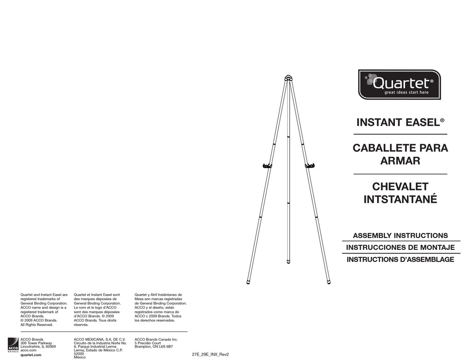 QUARTET INSTANT EASEL ASSEMBLY INSTRUCTIONS Pdf Download ManualsLib