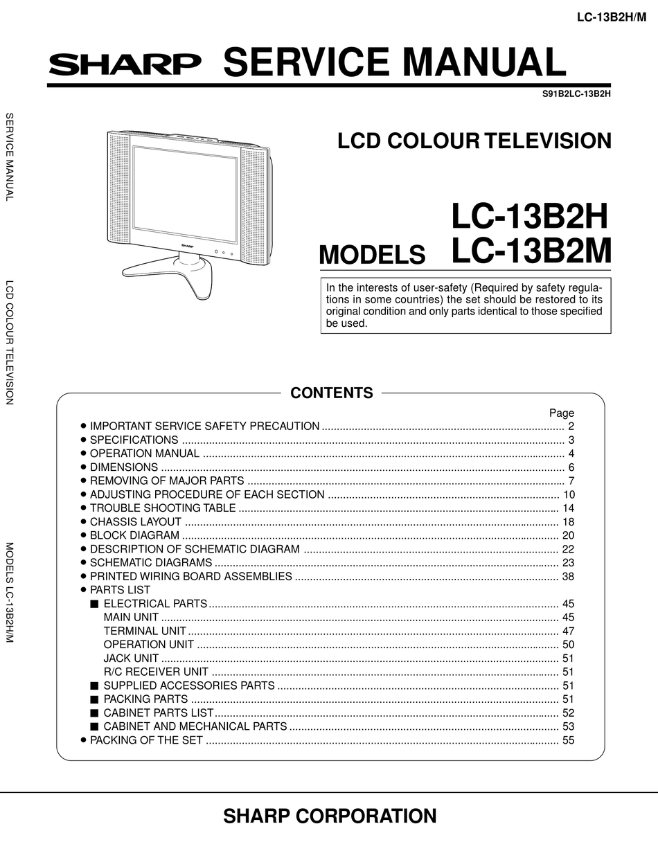 SHARP LC-13B2H SERVICE MANUAL Pdf Download | ManualsLib