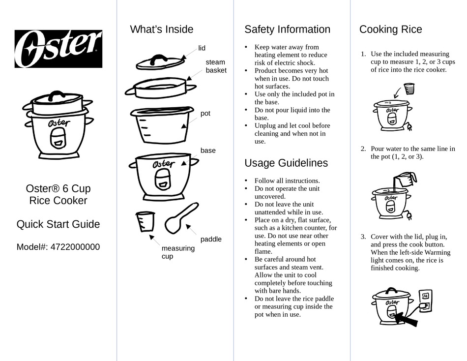 OSTER 4722000000 QUICK START MANUAL Pdf Download ManualsLib   Oster 4722000000 