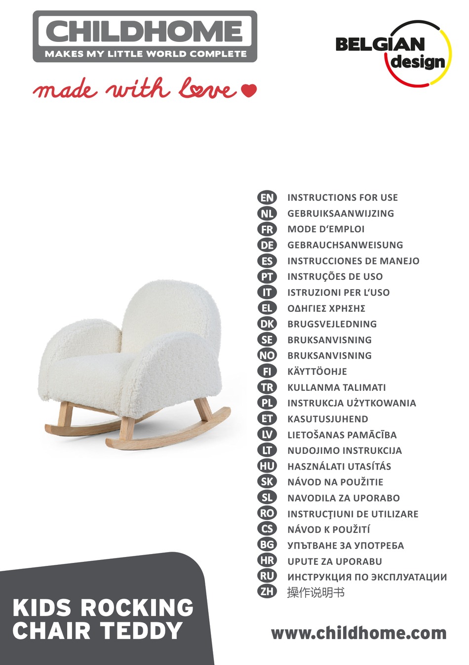 CHILDHOME TEDDY KIDS ROCKING CHAIR INSTRUCTIONS FOR USE MANUAL Pdf