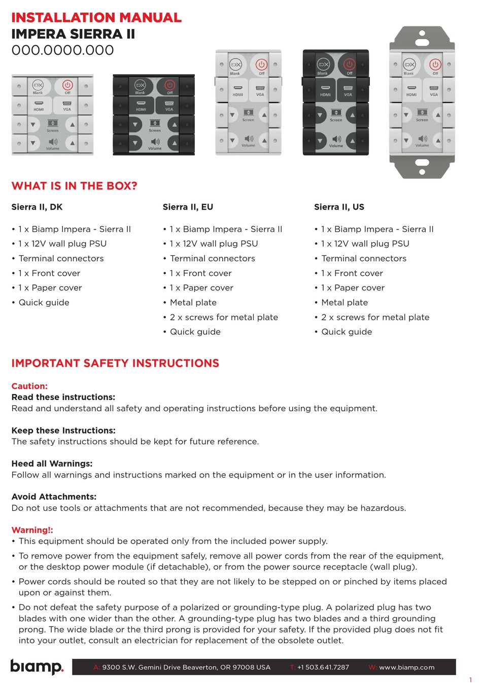 BIAMP IMPERA SIERRA II INSTALLATION MANUAL Pdf Download | ManualsLib