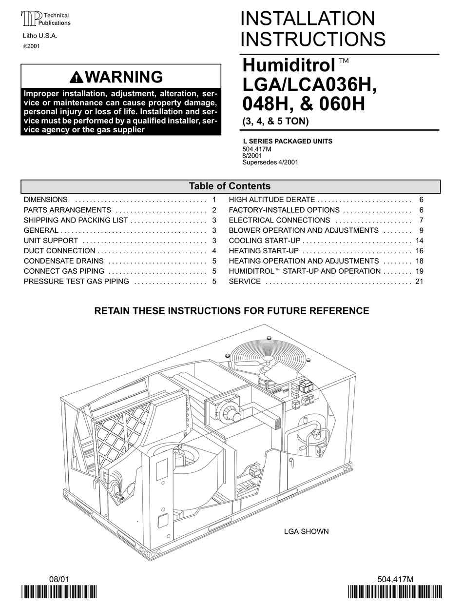 LENNOX HUMIDITROL L SERIES INSTALLATION INSTRUCTIONS MANUAL Pdf