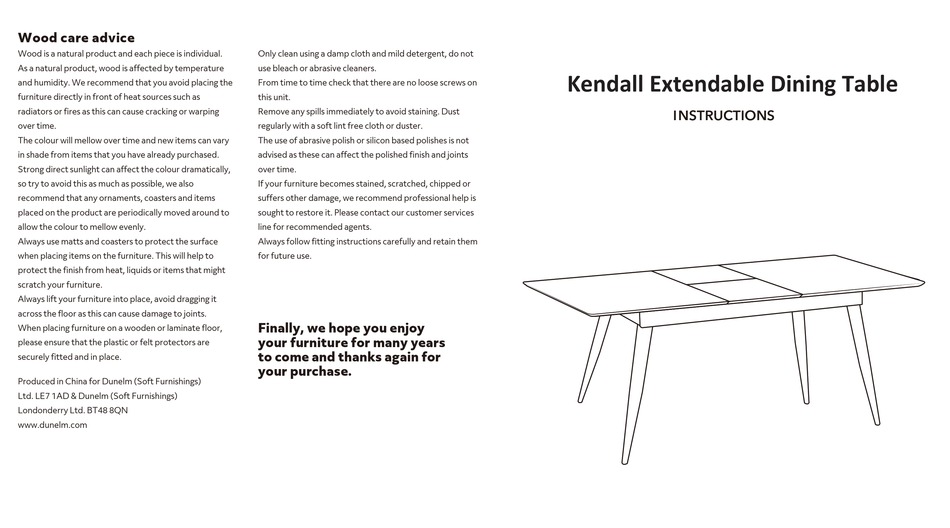 DUNELM KENDALL EXTENDABLE DINING TABLE INSTRUCTIONS Pdf Download
